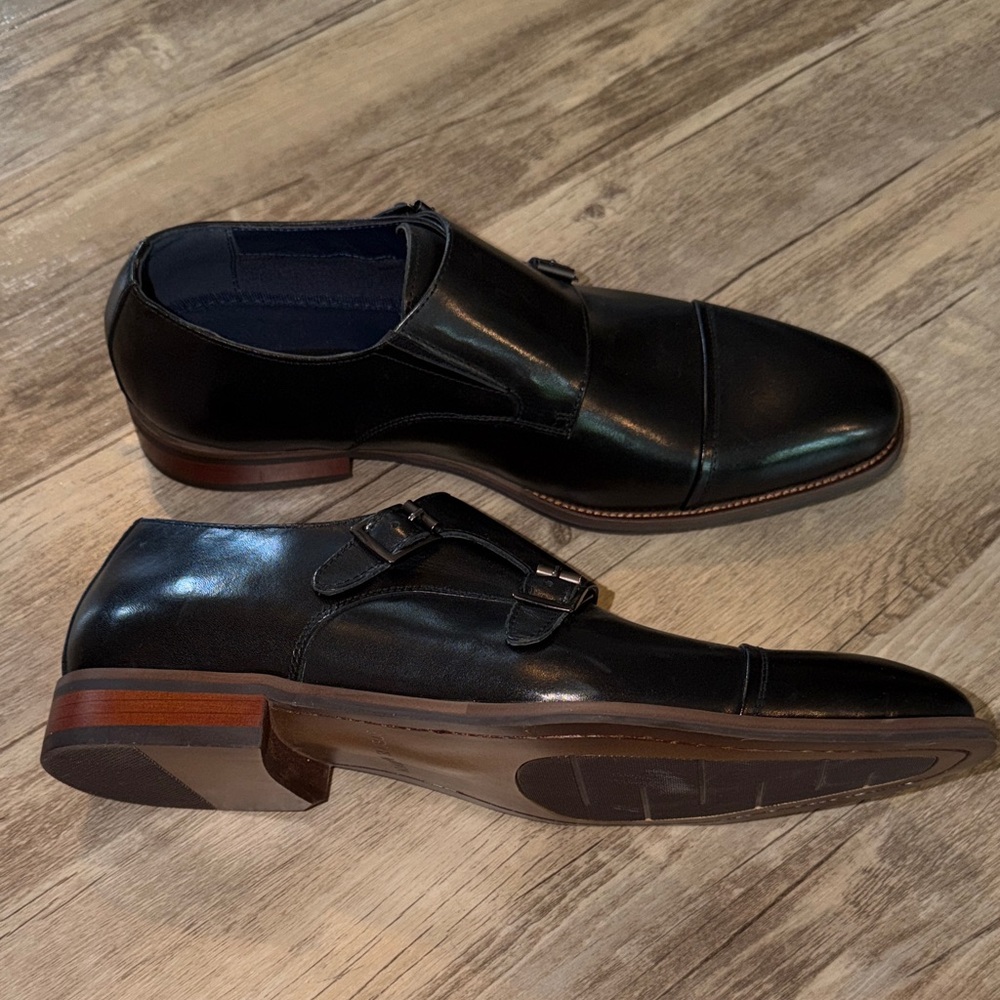 Steve Madden Black Leather Double Monk Strap Oxfords